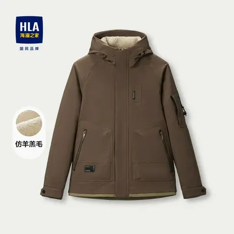 HLA/海澜之家仿羊羔毛内里夹克2023秋冬新款加厚保暖连帽外套男商品大图