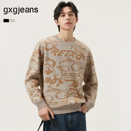 gxg.jeans男装 多色趣味图案宽松休闲毛衣男圆领线衫 秋冬热销图片