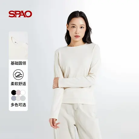 SPAO韩国同款秋季女士简约日常基础易搭打底衫长袖圆领T恤商品大图