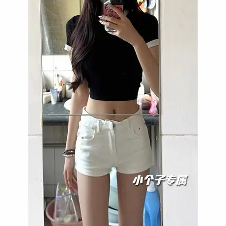 白色牛仔短裤女夏季薄款高腰显瘦弹力紧身安全裤性感辣妹包臀热裤商品大图