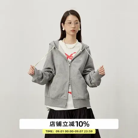 omont蛋挞家 复古慵懒连帽开衫秋季廓形宽松休闲卫衣外套上衣商品大图