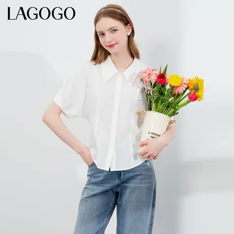 LAGOGO气质白色短袖衬衫女拉谷谷春夏新款百搭休闲小个子通勤上衣商品大图
