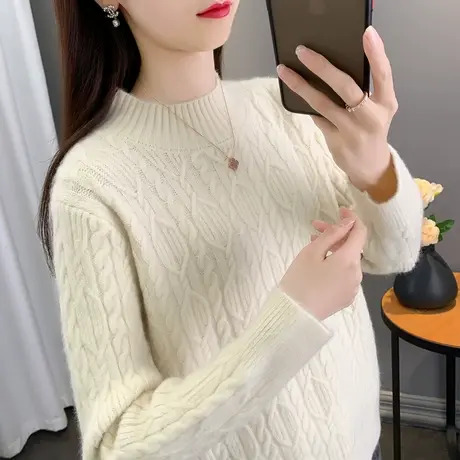 慵懒风宽松针织女士套头纯色毛衣2023爆款服时尚外搭秋冬新款上衣商品大图