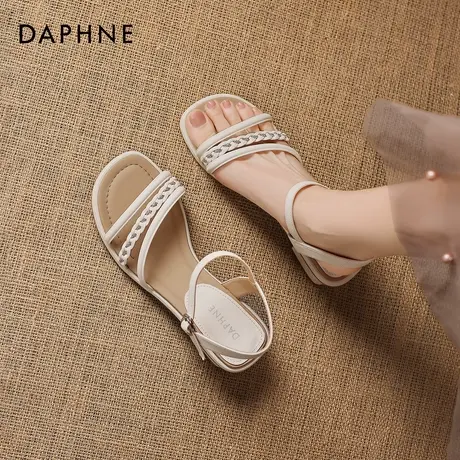 达芙妮漏趾绑带罗马凉鞋2026新款夏季外穿不累脚女鞋绝美女款粗跟图片