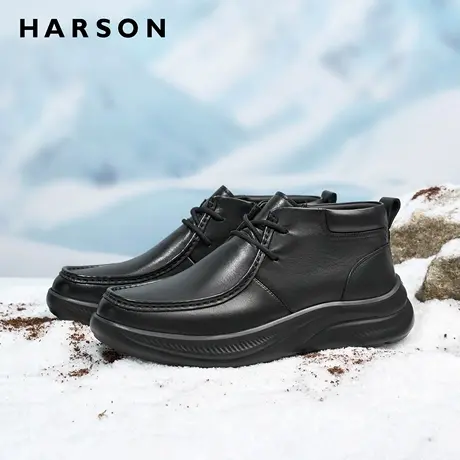 哈森靴子2025新款男鞋冬季加绒爸爸棉鞋真皮短靴男士商务休闲皮靴商品大图