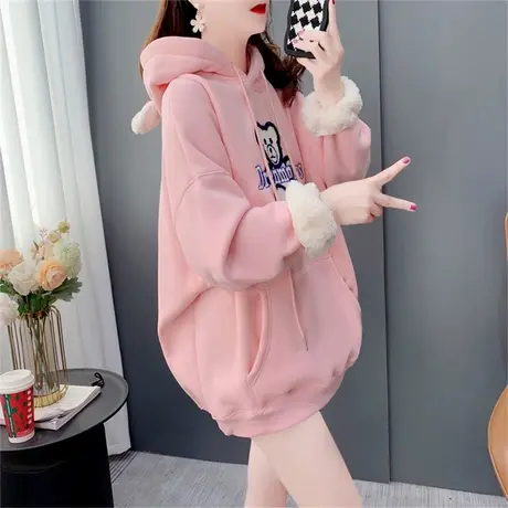 加绒加厚连帽卫衣女2022新款秋冬爆款时尚洋气刺绣卡通设计感外套商品大图