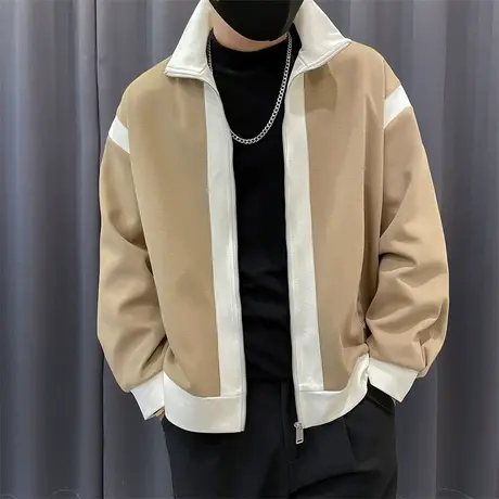2023秋冬新款撞色拼接高级感潮牌外套ins宽松休闲轻熟风夹克上衣商品大图