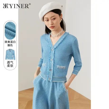 YINER音儿女装-2021秋季新款V领单排扣毛针织衫图片