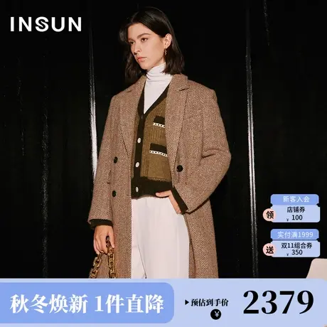 恩裳COVER2023冬装新款复古羊驼羊毛大衣双排扣直身型毛呢外套女商品大图