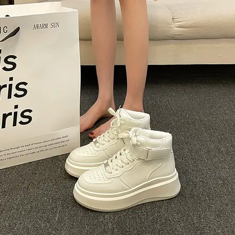 小白鞋女2023年新款爆款秋季网红超火运动板鞋厚底百搭高帮帆布鞋商品大图