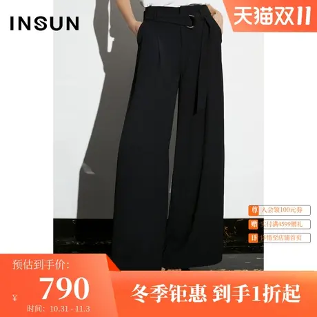 恩裳COVER2023春新款前中立体褶皱设计可拆卸腰带遮胯显瘦阔腿裤图片