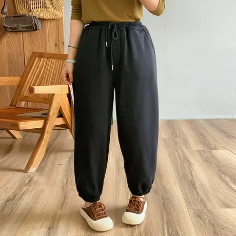 dza 高腰显瘦宽松阔腿加绒哈伦裤子女冬加厚长裤直筒卫裤休闲女裤图片