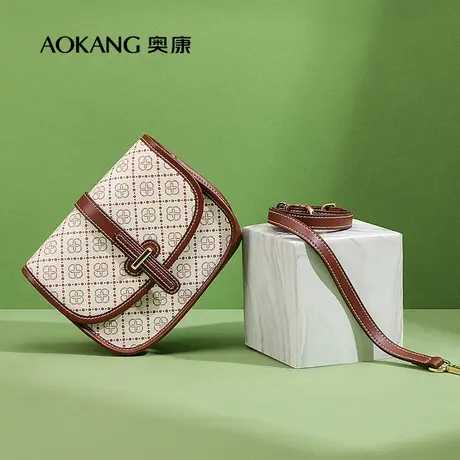 奥康包包女2023新款时尚印花女包百搭淑女米白色女士单肩斜挎包包商品大图