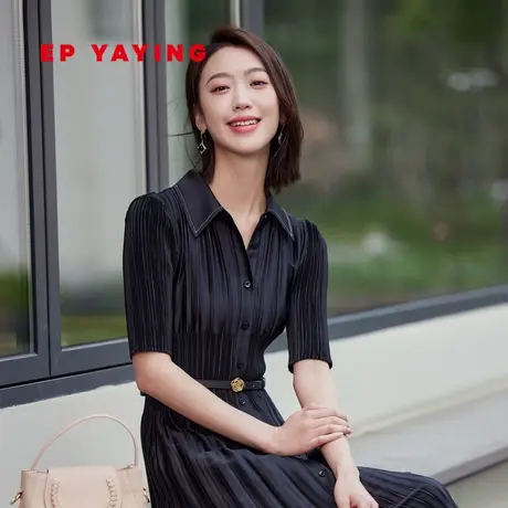 [匠心褶艺]EP雅莹女装 气质小黑裙衬衫连衣裙 2024春装新款4399Z图片