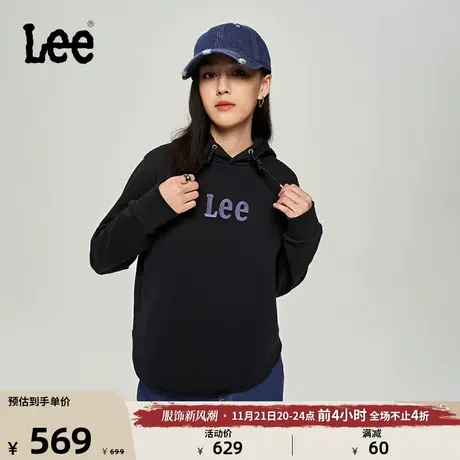 Lee商场同款23秋冬新品舒适版短款女logo连帽卫衣潮LWT006691204图片