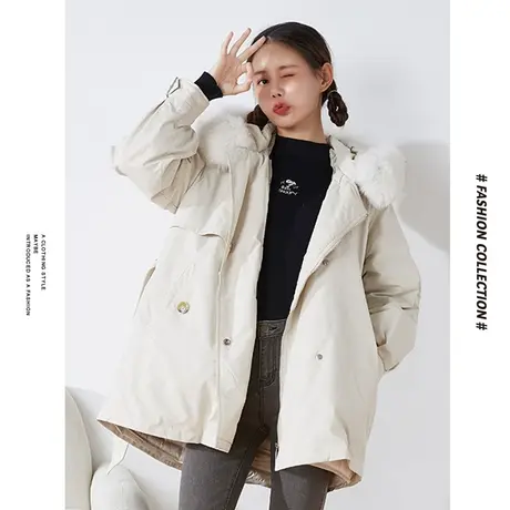 [商场同款]唐狮冬季羽绒服女可脱卸两穿羽绒服休闲加厚大毛领连图片