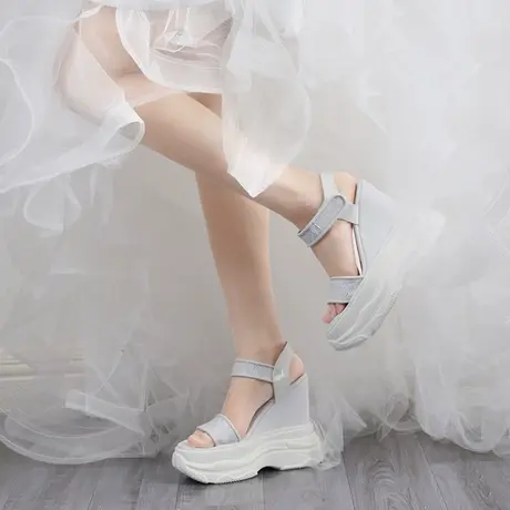 矮子乐婚鞋女婚礼神器松糕鞋小个子结婚内增高凉鞋白色婚纱高跟鞋图片
