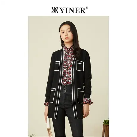 *YINER音儿女装春季时尚撞色明线羊毛针织衫商品大图