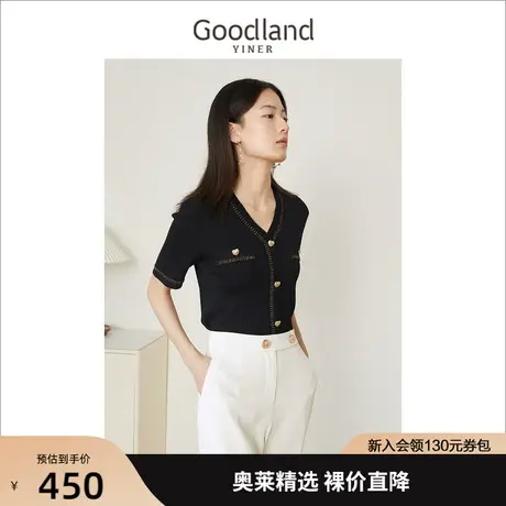 音儿美地女装2022夏季新款金葱线爱心钮扣V领针织开衫商品大图