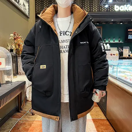 潮牌冬季棉袄子男士加厚羽绒棉服青少年港风连帽保暖棉衣男装外套图片