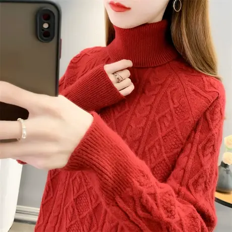 高领毛衣女加厚2023春装新款麻花套头韩版宽松针织衫时尚打底上衣商品大图