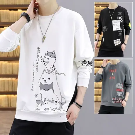 男士t恤长袖春装秋衣服薄款男装卡通印花薄款打底衫2023新款卫衣商品大图