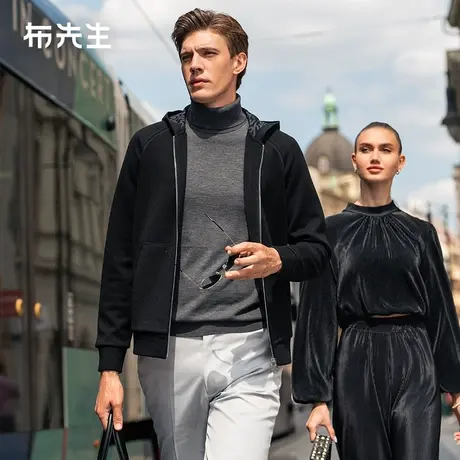 MrBu布先生字母提花男士保暖毛衣秋冬易打理连帽开衫BT12130商品大图