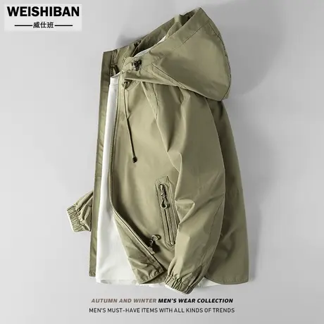 2023年简约爽滑料防风连帽夹克男冲锋衣时尚百搭工装早秋宽松外套商品大图