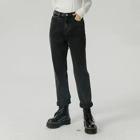 omont蛋挞家 高腰直筒牛仔裤女秋冬2022年新款复古显瘦休闲裤裤子商品大图