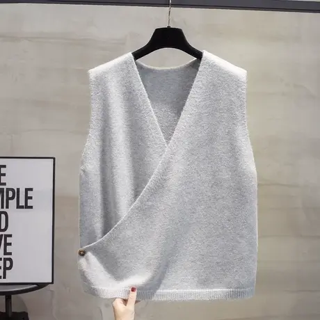 v领针织假开衫马甲背心女2025春秋新款宽松外穿马夹外搭毛衣坎肩商品大图