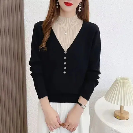 假两件高领毛衣女秋冬季2023新款针织衫加厚内搭上衣打底衫女装商品大图