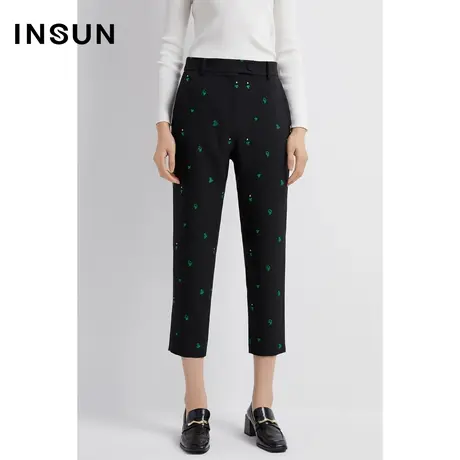 INSUN恩裳线上专选秋季撞色爱心绣花西装裤图片