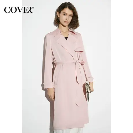 COVER春季仿醋酸缎面珠光感抗皱风衣图片
