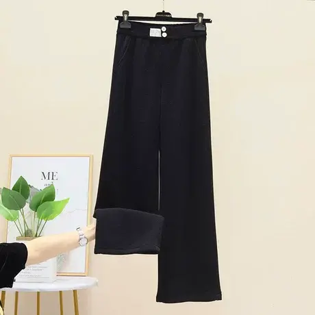 雪尼尔灯芯绒阔腿裤女秋冬加厚2023年新款高腰垂感宽松直筒拖地裤商品大图