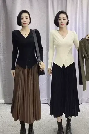 秋冬长袖针织衫女2023新款修身显瘦v领毛衣女春秋外穿薄款打底衫商品大图