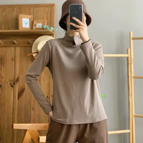 dza复古纯色高领双面绒T恤女秋冬洋气内搭上衣漂亮显瘦长袖打底衫图片