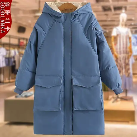 四五十岁胖妈妈装冬装中长款棉服宽松加肥加大码女装连帽撞色棉衣商品大图