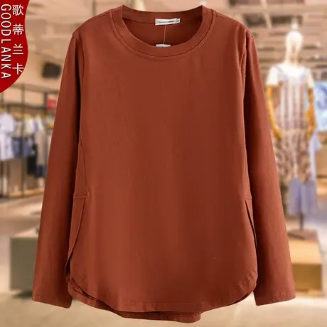 中年妈妈秋装长袖上衣宽松200斤时尚加肥加大码女装纯棉打底衫T恤商品大图