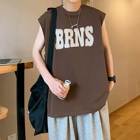 宽松潮牌字母印花T恤背心内搭汗衫夏季夏天纯棉衣服2024新款体恤商品大图