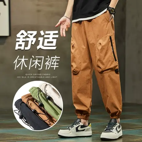 夏天冲锋裤冰丝防水美式工装男裤子夏季薄款男生多口袋束脚休闲裤商品大图