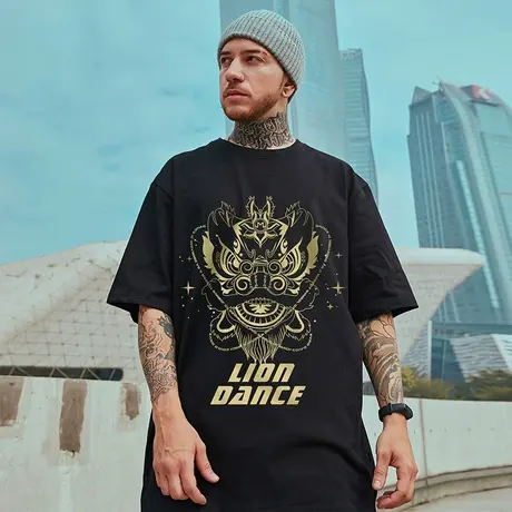 国潮中国风大码男装加肥加大半袖潮牌胖子T恤宽松潮流圆领五分袖商品大图