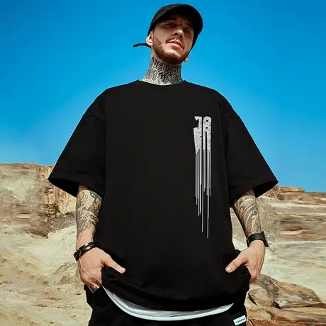 300g重磅潮牌宽松T恤简约短袖加肥加大码五分袖纯棉胖子男装夏季商品大图