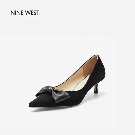Nine West/玖熙秋日蝶语绒面蝴蝶结小猫跟单鞋秋季新款伴娘高跟鞋图片