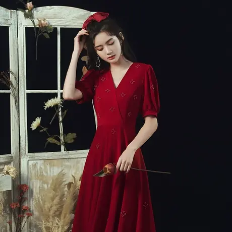 敬酒服2023新款新娘结婚高端大气晚礼服v领名媛气质显瘦长款夏季商品大图