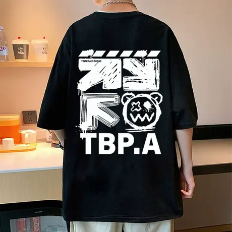 2023新款夏季t恤男短袖纯棉美式高街大码上衣ins潮牌嘻哈宽松体恤商品大图