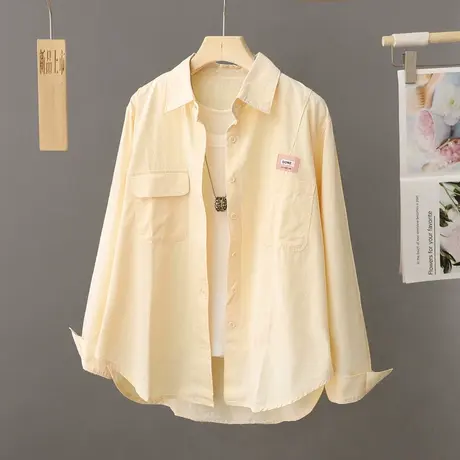 奶黄色衬衫女外套2024春季新款设计感小众宽松纯色百搭衬衣开衫潮商品大图