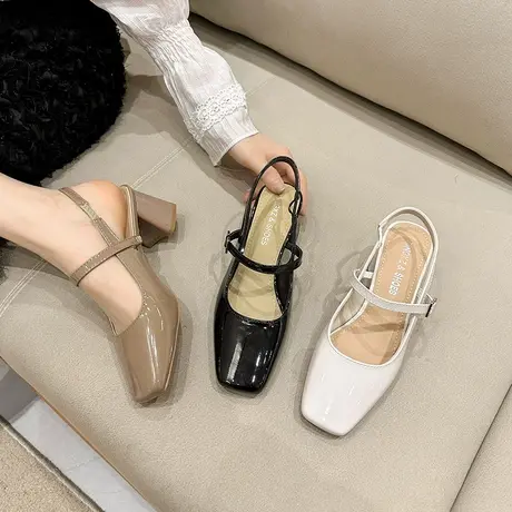 法式高级感包头凉鞋女2024年夏季新款仙女风复古气质粗跟玛丽珍鞋商品大图