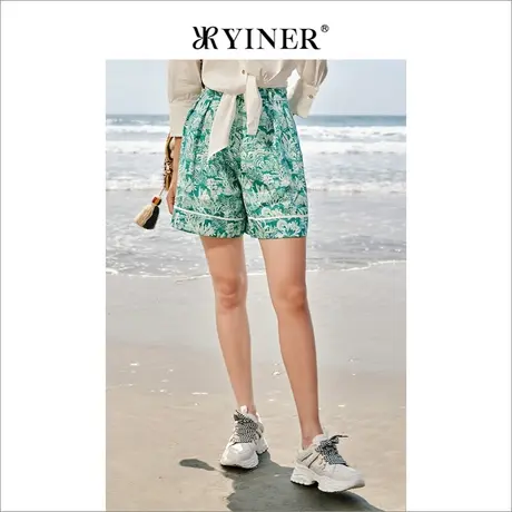 YINER音儿女装夏季时尚宽松薄款印花运动休闲短裤商品大图