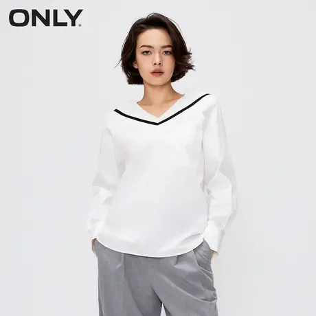 【CC家居控】ONLY2023夏季新款通勤风V领短款条纹宽松雪纺商品大图