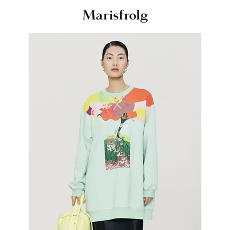 #多巴胺穿搭# 玛丝菲尔卫衣2023春季新量感廓形宽松刺绣休闲卫衣图片
